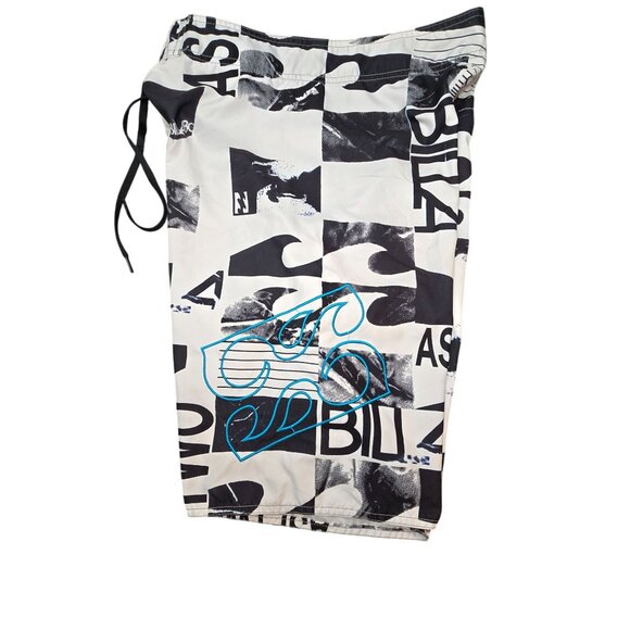 Billabong Board Shorts Checkered Swim Trunks Black & White Surf Size 34 JJ3985 - Picture 3 of 8